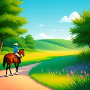 Sunset over the idyllic countryside meadow