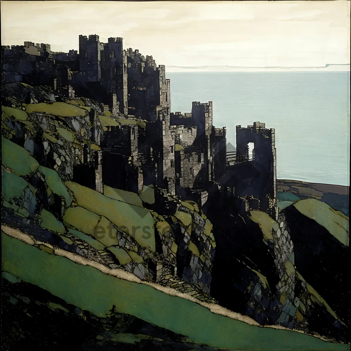 Picture of Enchanting Night Skyline with Majestic Castle and Urban Skyscrapers