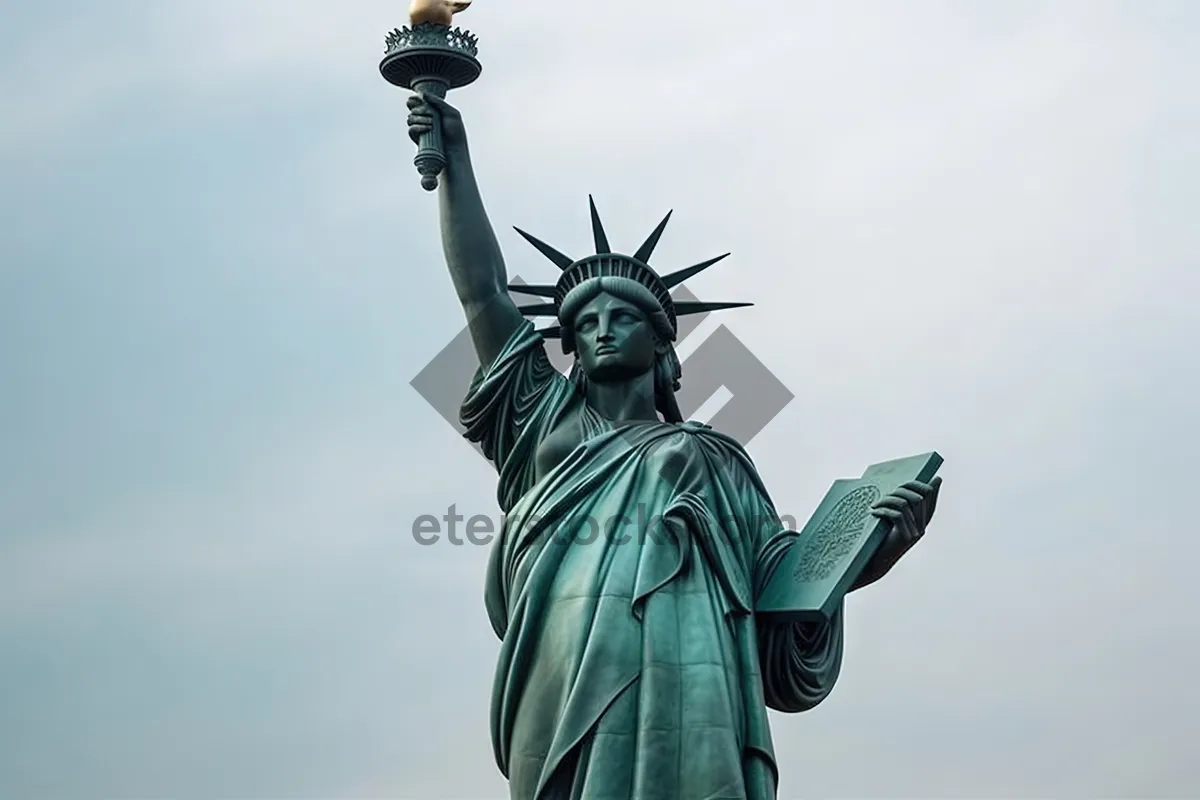 Picture of Bronze statue of landmark with city skyline background