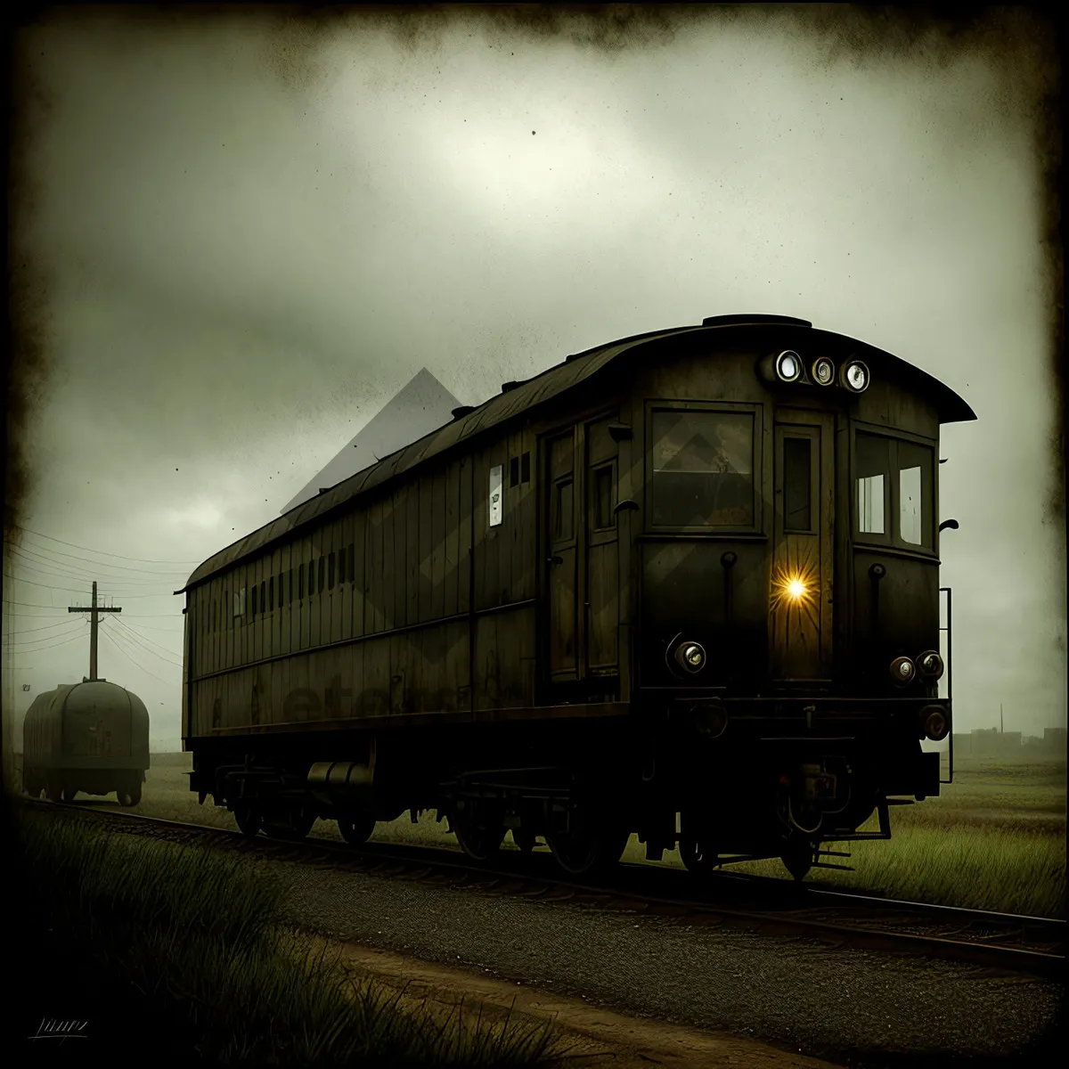 Picture of Vintage locomotive on railway track carrying cargo.