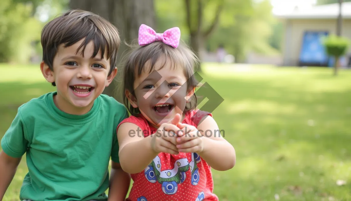 Picture of Boy smiling happily in the park with family.