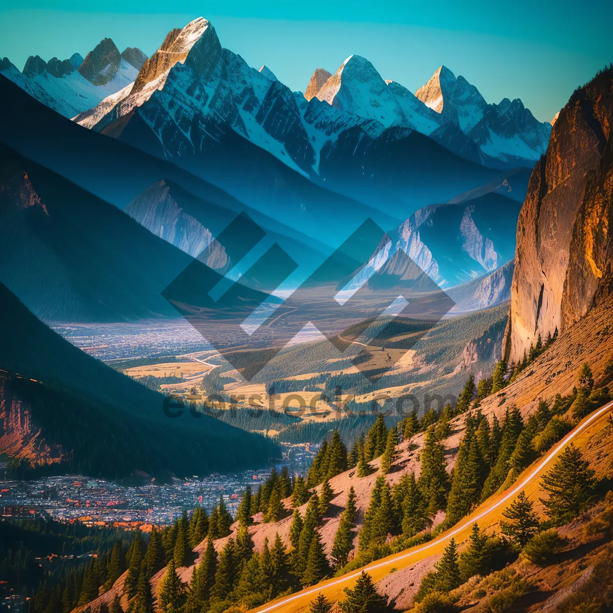 Picture of Majestic Canyon Landscape with Towering Mountains and Clear Sky