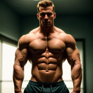 Muscular Male Bodybuilder Posing with Strength