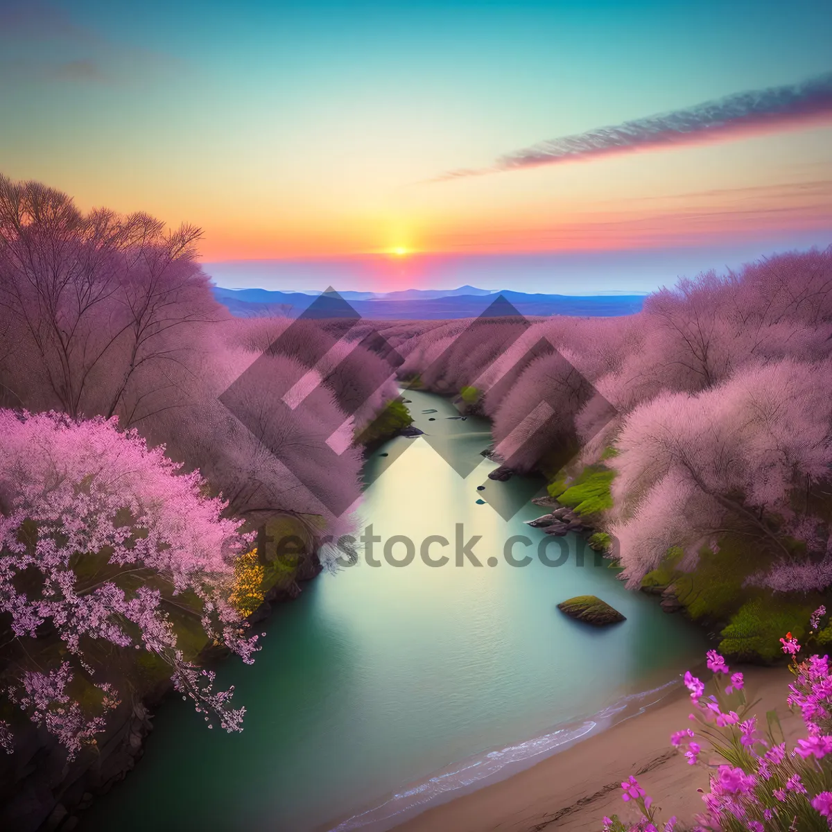 Picture of Pink Lilac Shrub in Night Landscape