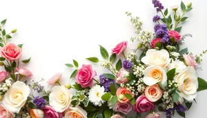 Spring wedding bouquet with pink roses and blossoms