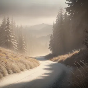 Winter Wonderland: Majestic Snowy Landscape amidst Mountains