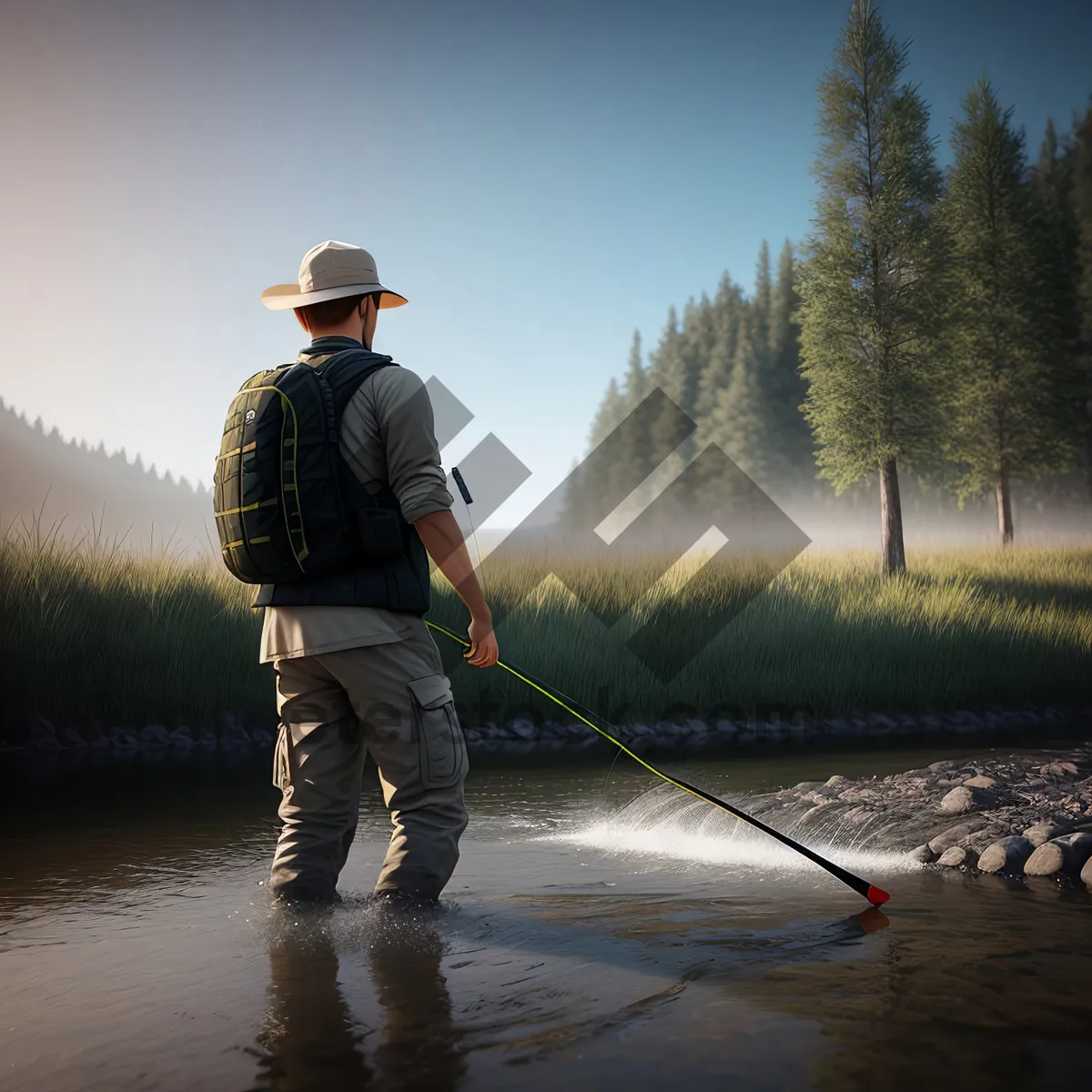 Picture of Male Fisherman Enjoying Paddle Sport Outdoors