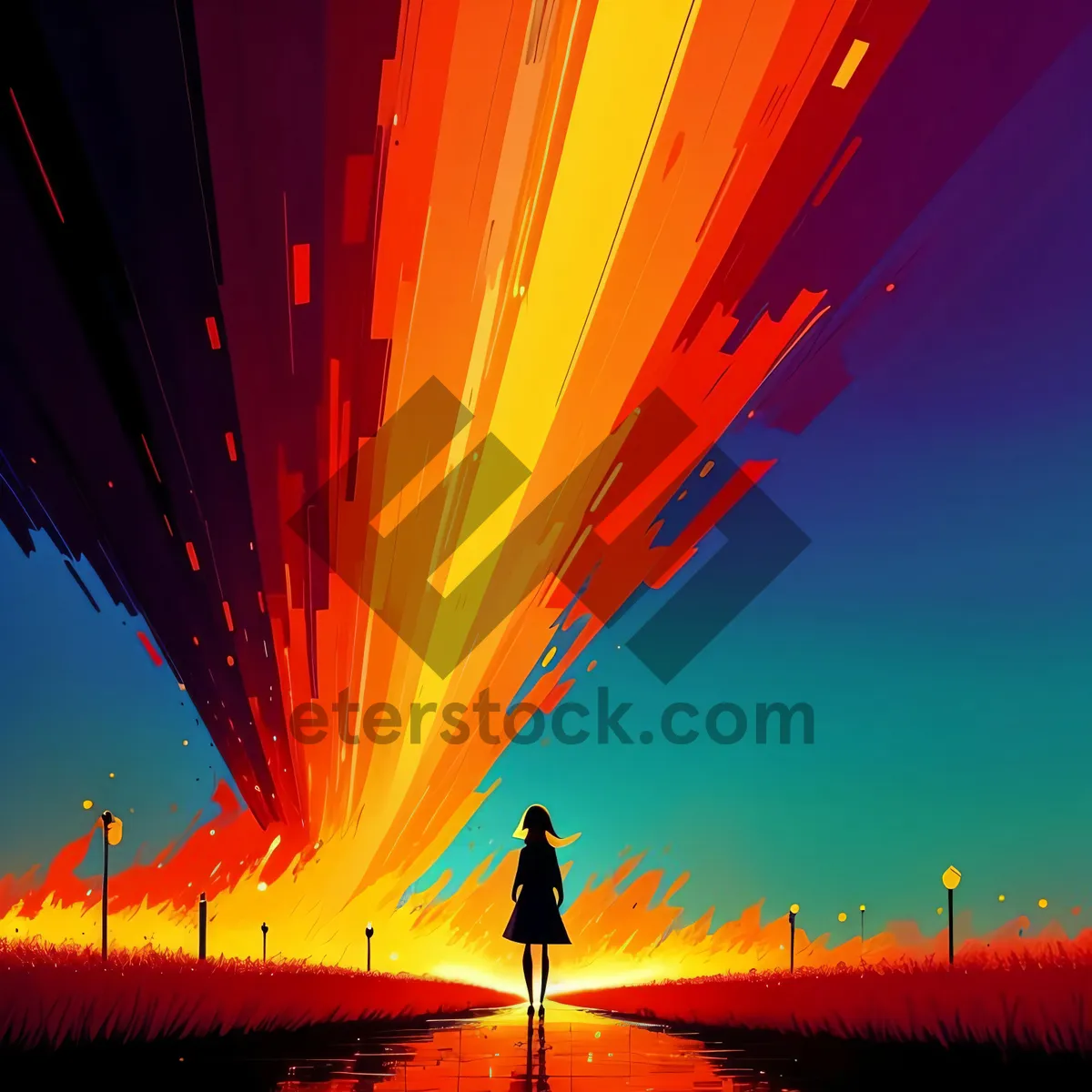 Picture of Starry Sunlit Balloon: Digital Sky Art with Vibrant Lighting