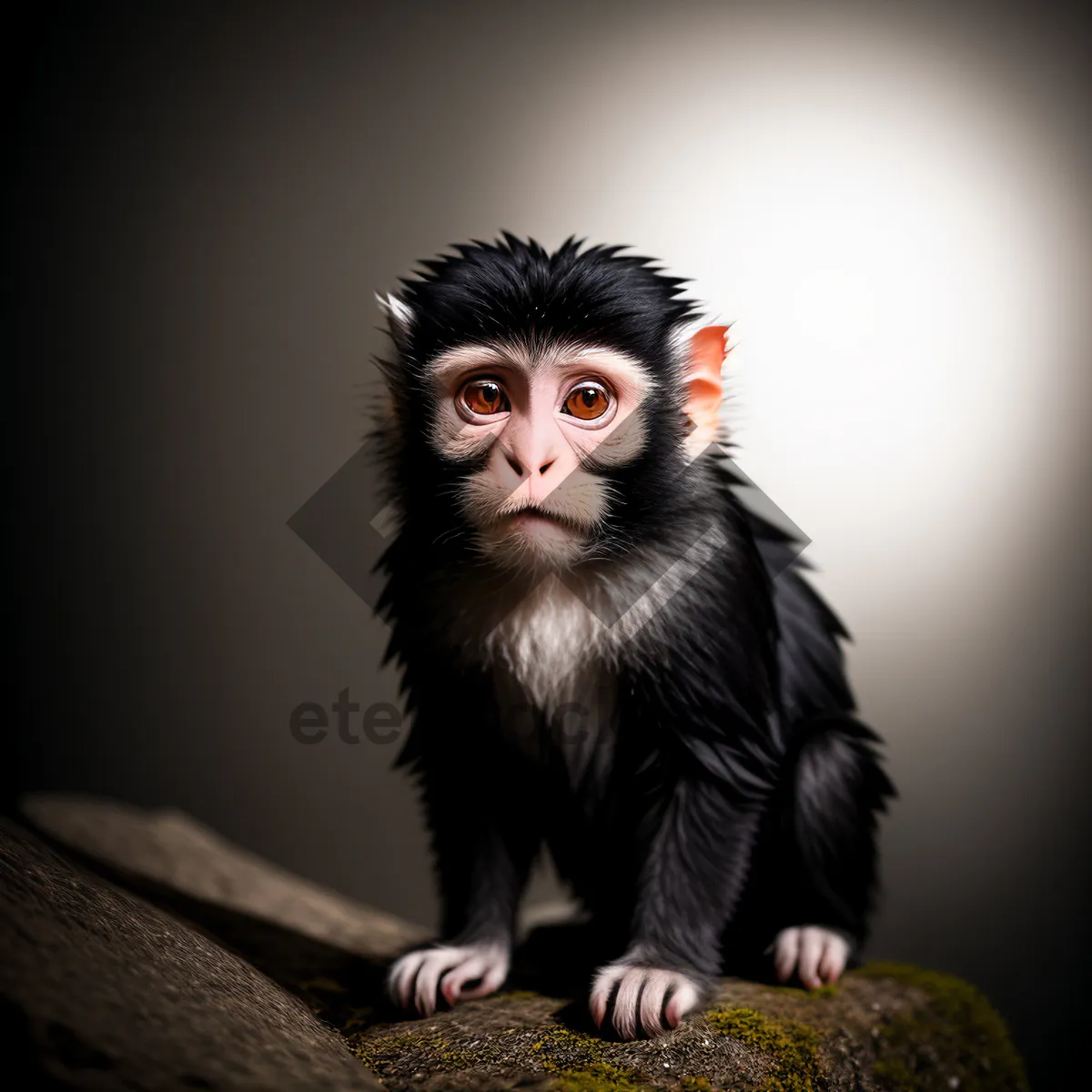 Picture of Cute Baby Monkey Portrait with Lush Black Fur