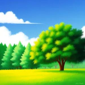 Rural farm scene under sunny skies