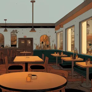 Modern interior design of empty restaurant hall with chairs