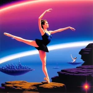 Enchanting Moonlit Dance: Graceful Ballet Performer Leaping in the Sky