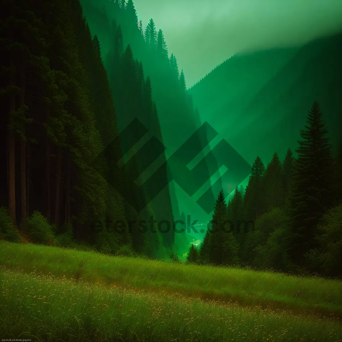 Picture of Idyllic rural landscape with majestic mountains and cloudy sky