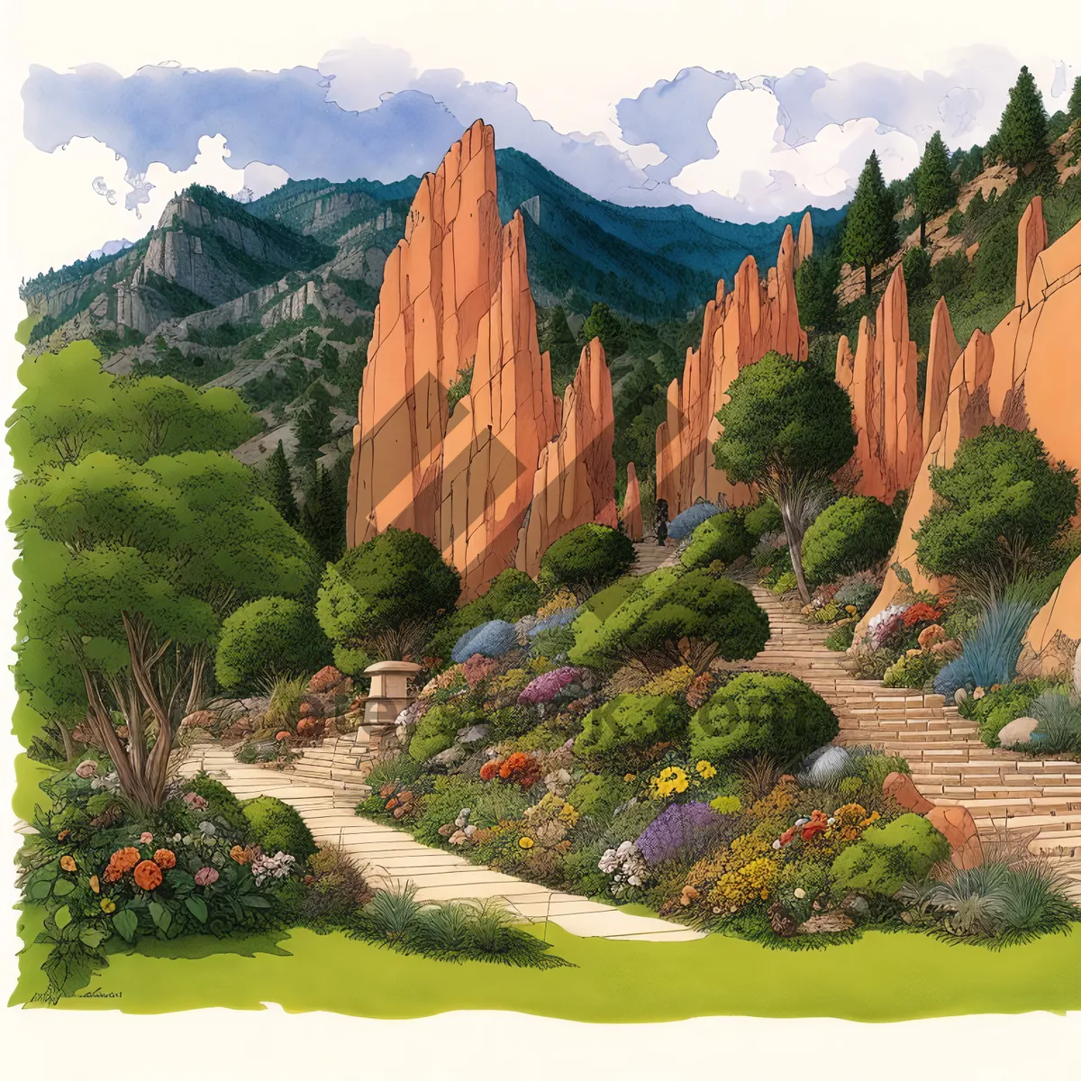 Picture of Scenic Mountain Park Landscape with Trees and River