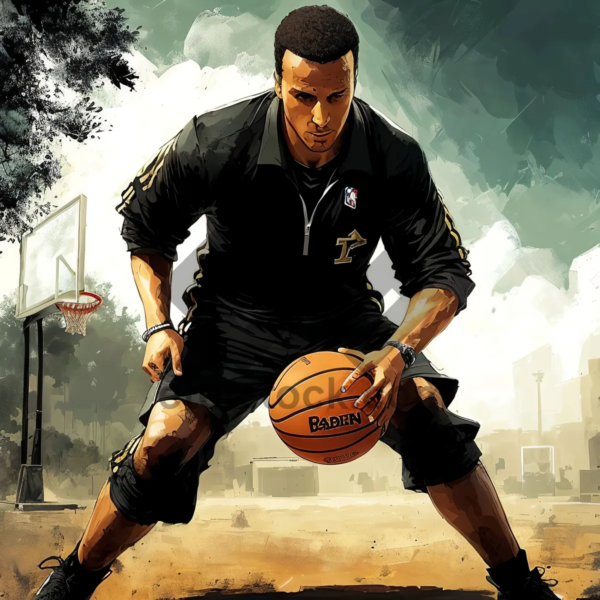 Picture of Active Male Basketball Player with Ball in Hand