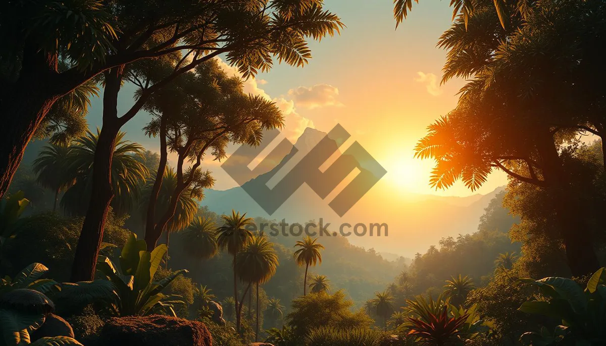 Picture of Silhouette sunset on tropical beach paradise