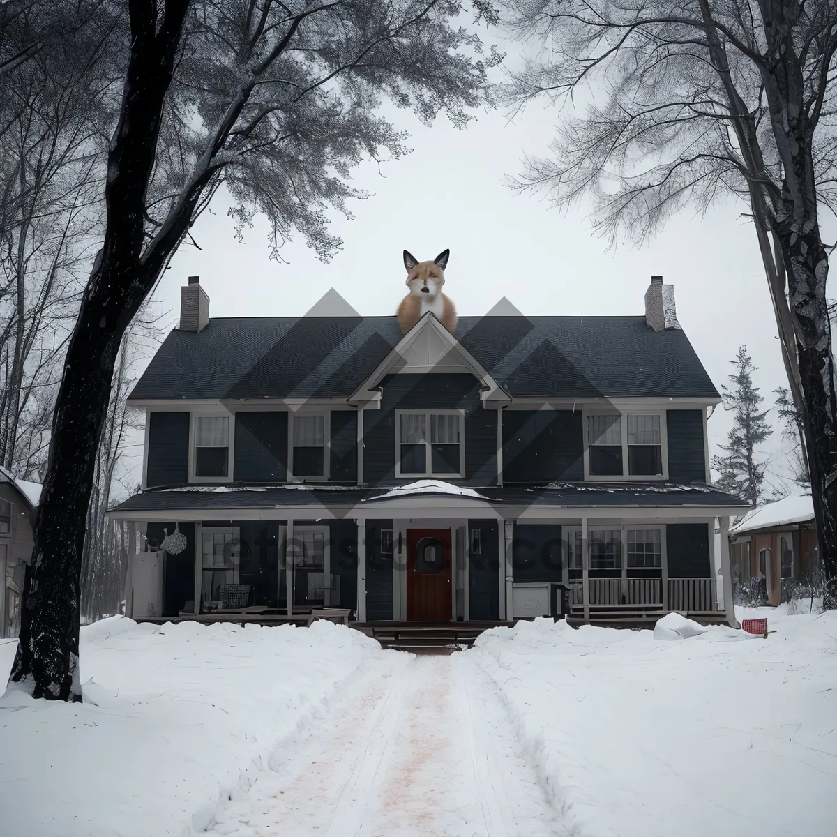 Picture of Winter Wonderland Retreat: Snowy Residential House Amidst Scenic Forest