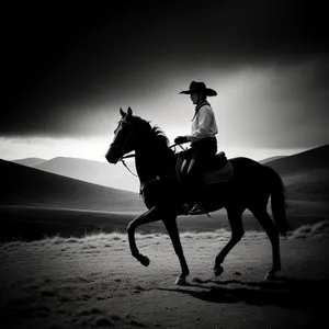 Sunset Cowboy on Beach: Silhouette Serenity