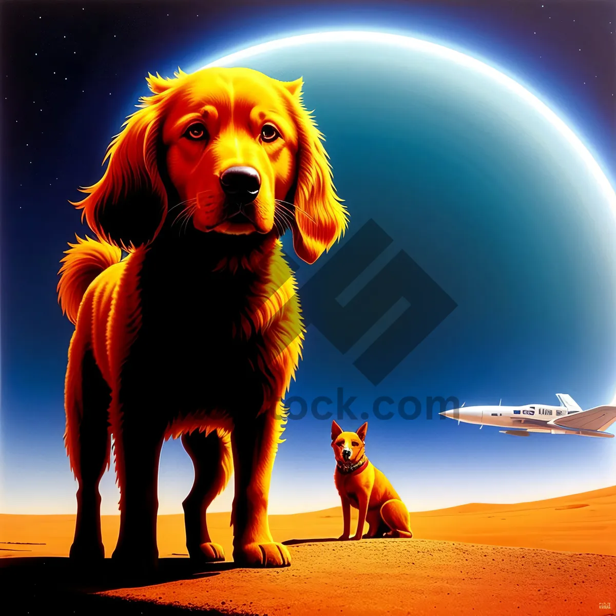 Picture of Golden Retriever Puppy in Sunset Glow