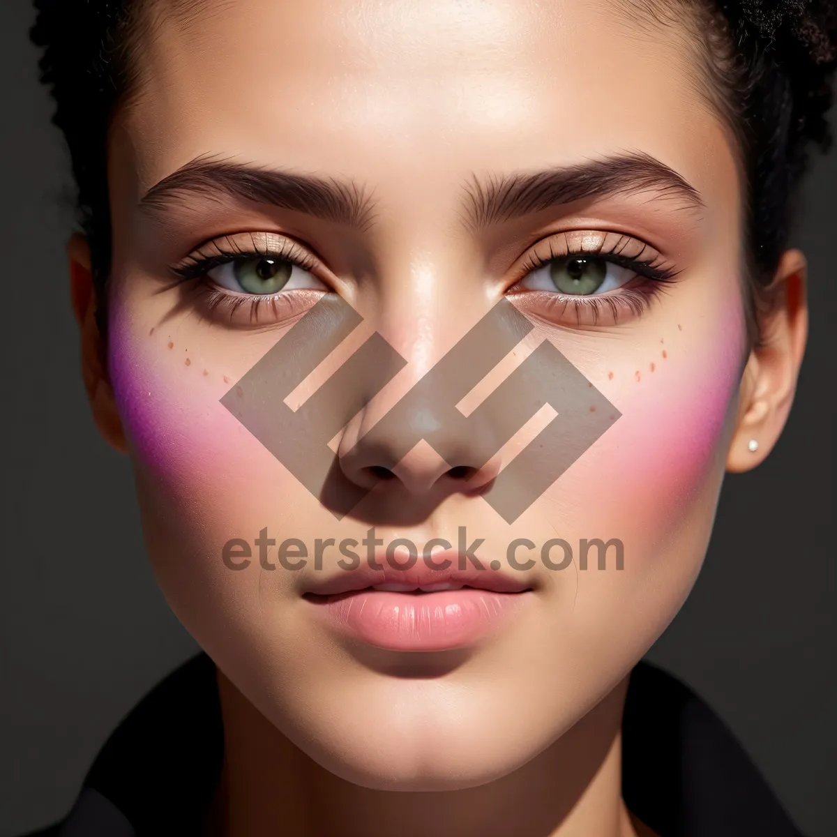 Picture of Stunning Close-Up of a Brunette Model's Elegant Makeup Look