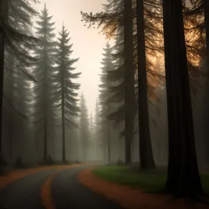 Autumn Landscape with Majestic Tree and Totem Pole