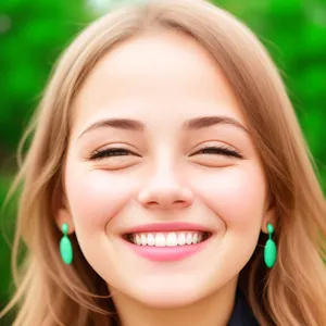 Beautiful Blonde Woman with Gladiolus Flower Portrait.