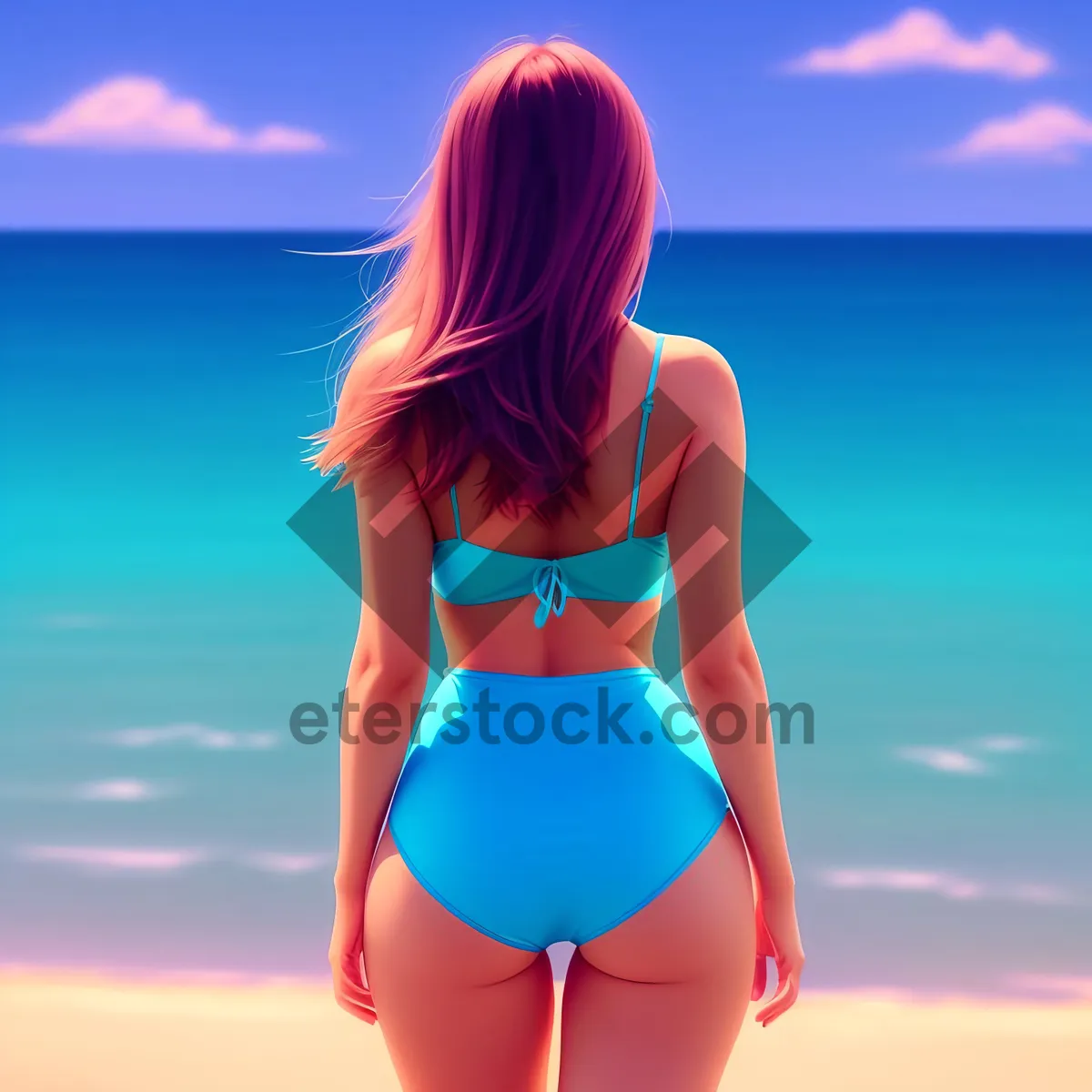 Picture of Smiling Beach Babe: Fashionable Bikini Model by the Sea