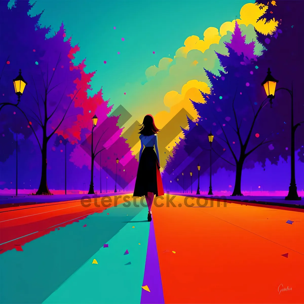 Picture of Vibrant Starry Silhouette - Bright Graphic Design