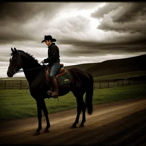 Dynamic Equestrian Riding - Horse and Cowboy