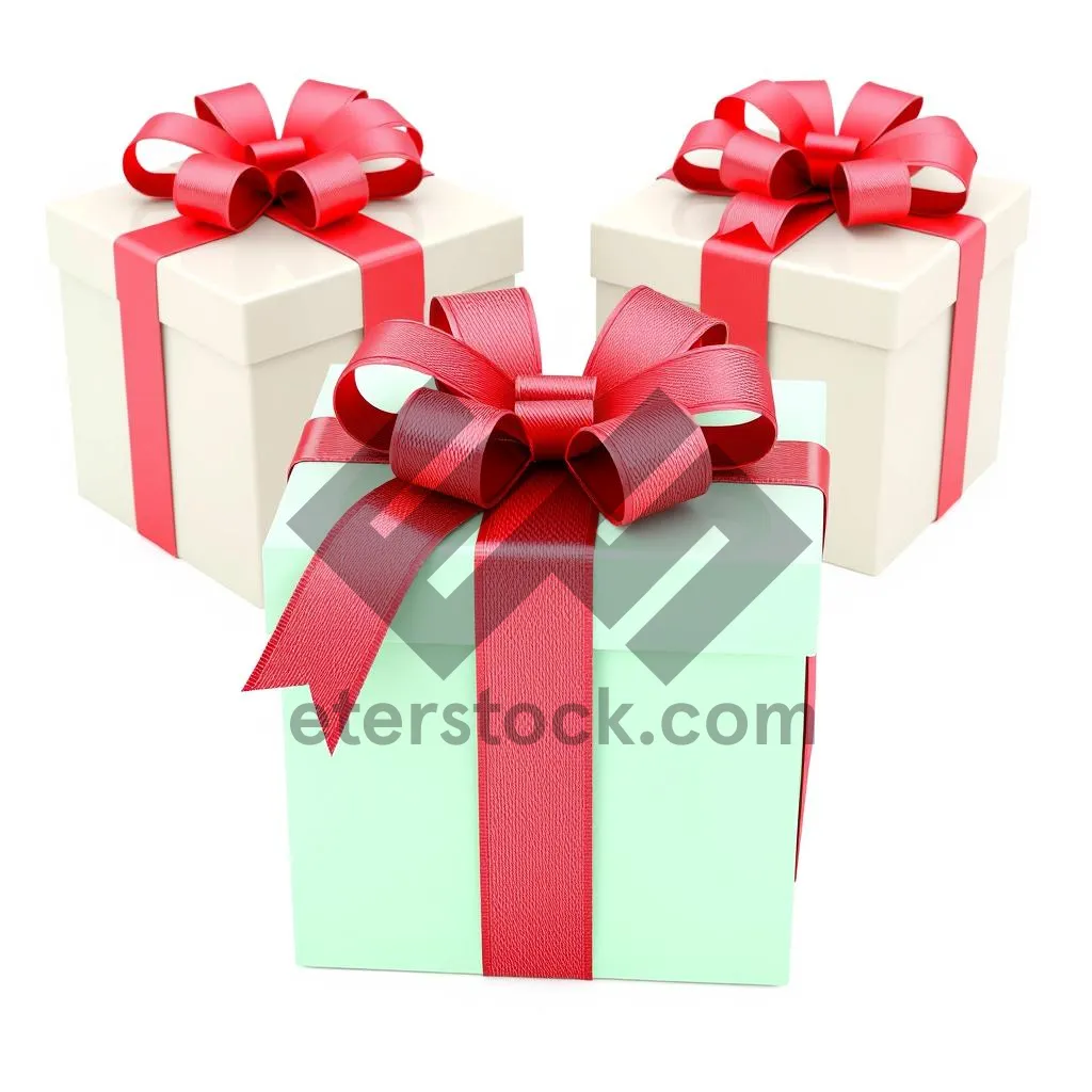 Picture of Shiny silk ribbon bow on festive gift box