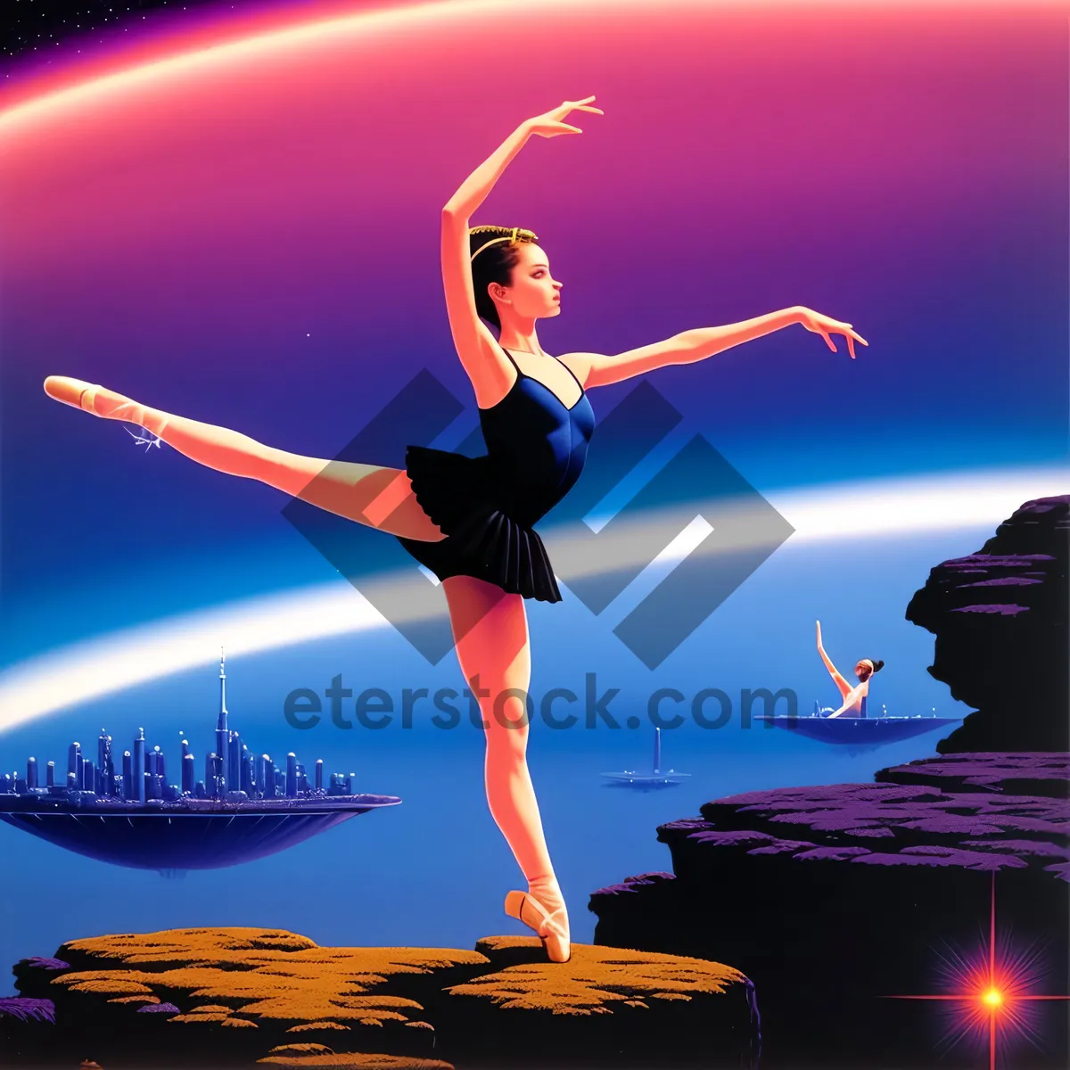 Picture of Enchanting Moonlit Dance: Graceful Ballet Performer Leaping in the Sky