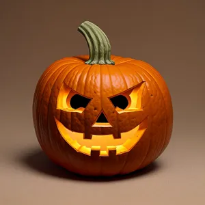 Spooky Halloween Jack-o'-Lantern Illuminated with Candle