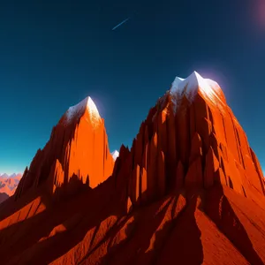 Orange Desert Sunrise: Majestic Mountains and Desert Landscape