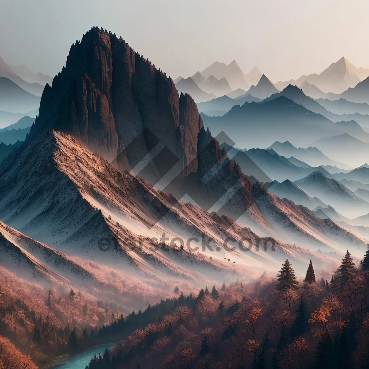 Picture of Majestic Mountain Range Amidst Scenic Canyon