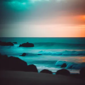 Serene Beachscape Under Magical Sunset