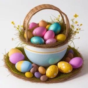 Colorful Easter Eggs in Pink Basket for Celebration