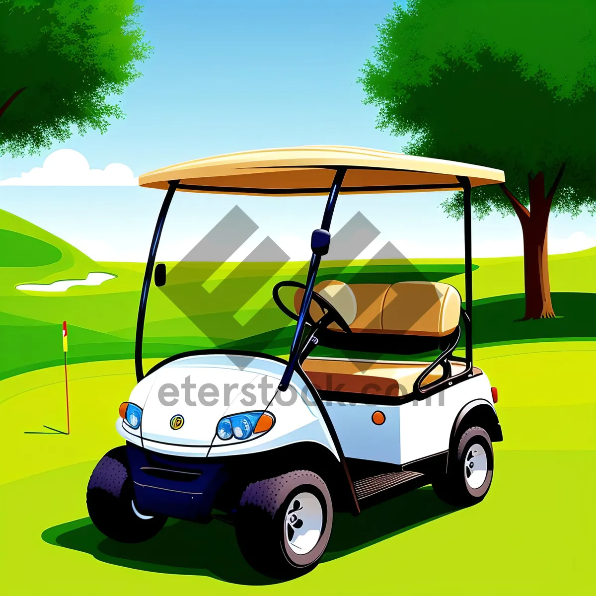 Picture of Golfer driving on green with golf cart