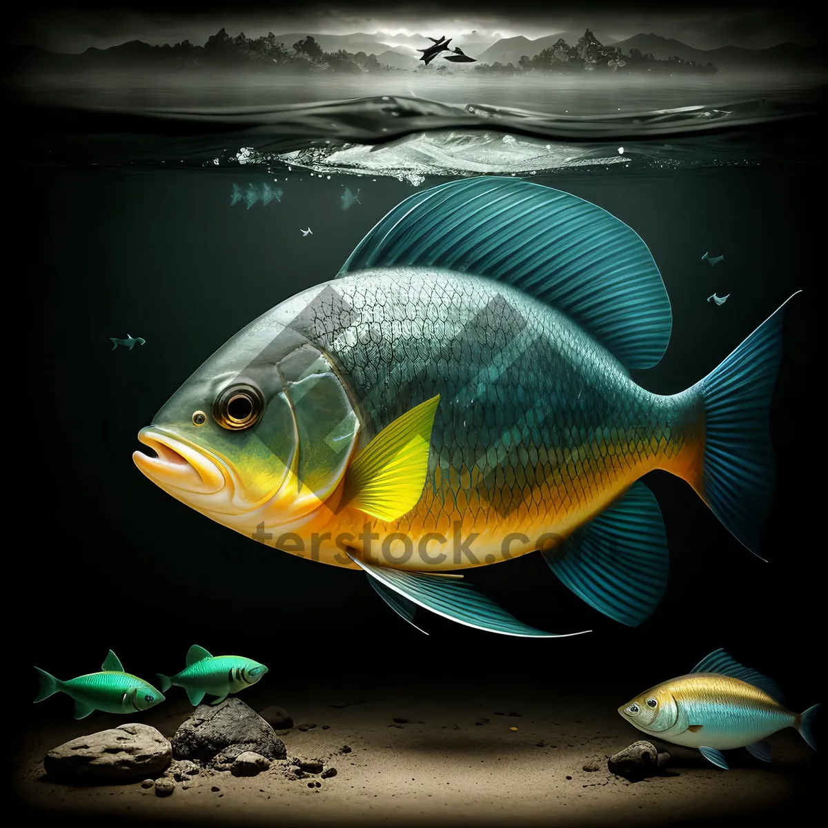 Picture of Colorful Goldfish Swimming in Aquarium Tank