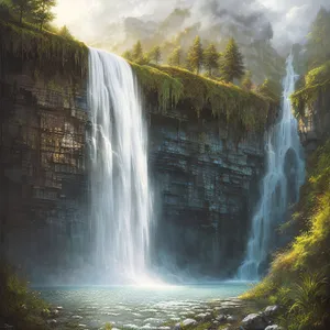 Serene Cascade in Mountainous Landscape