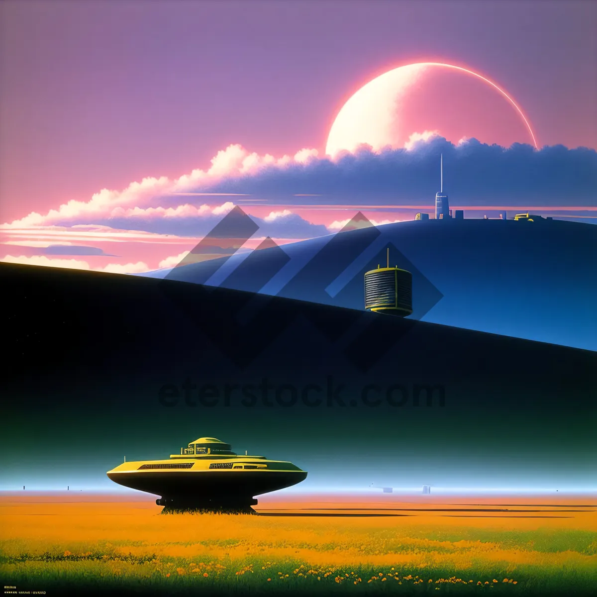 Picture of Serenity at Sunset: Sun-kissed Horizon Over Rural Landscape