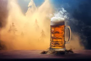 Golden beer in glass with frothy foam