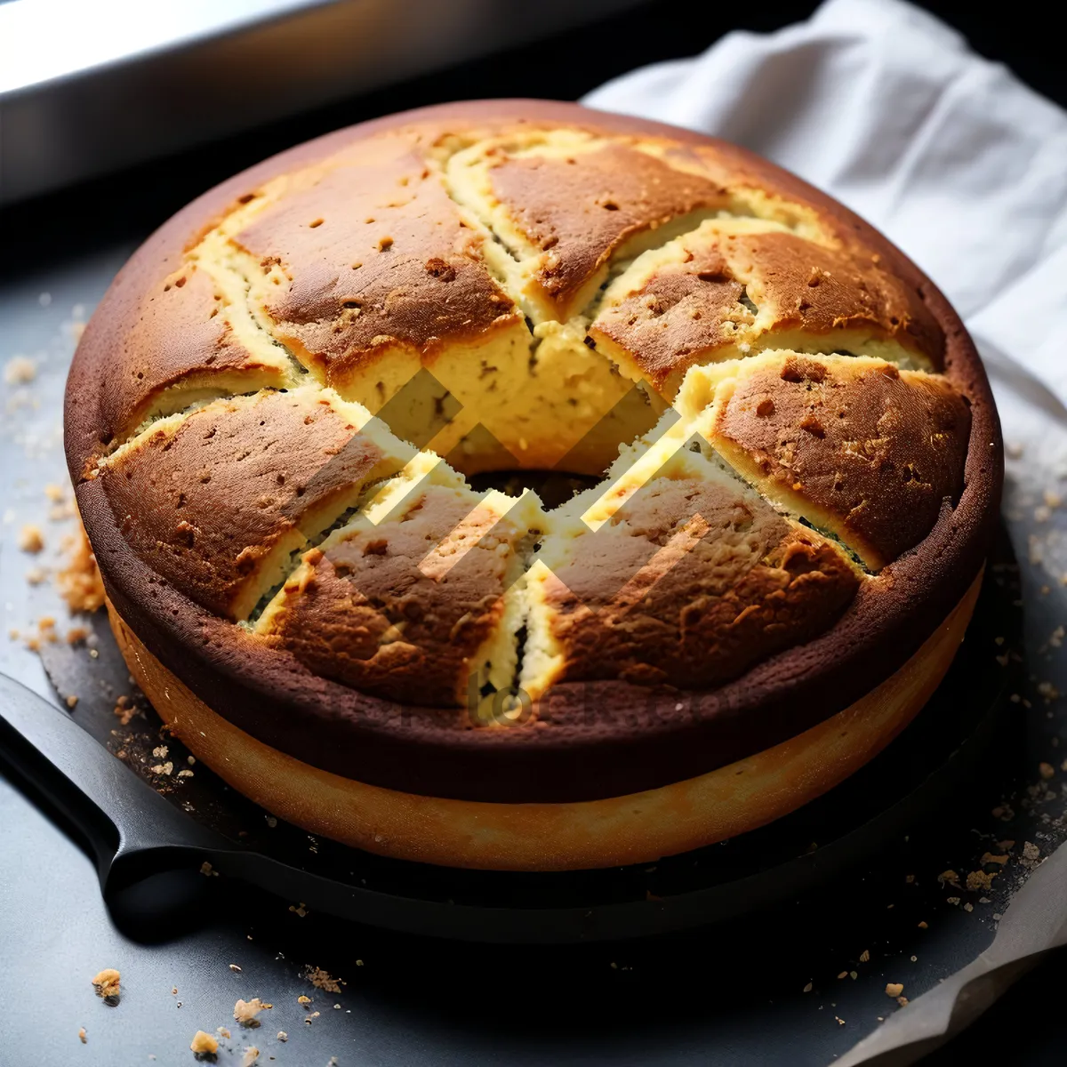 Picture of Fresh chocolate pastry with cappuccino for breakfast.