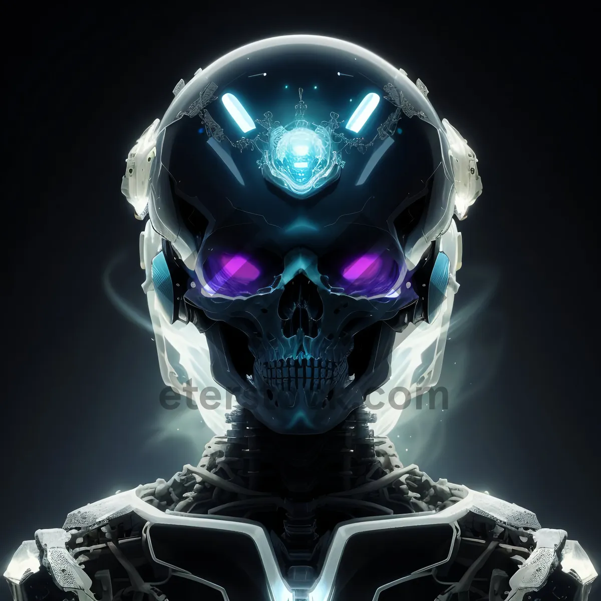 Picture of Male skull sculpture with scary mask - anatomical design.