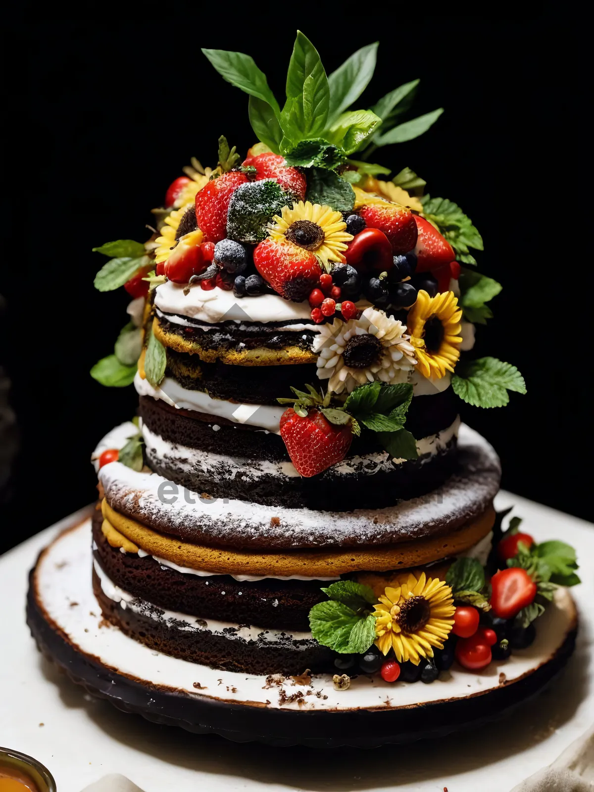 Picture of Delicious Berry Cream Cake with Chocolate Decoration