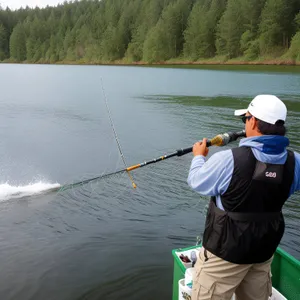 Summer Fishing Fun: Man Reeling in a Catch