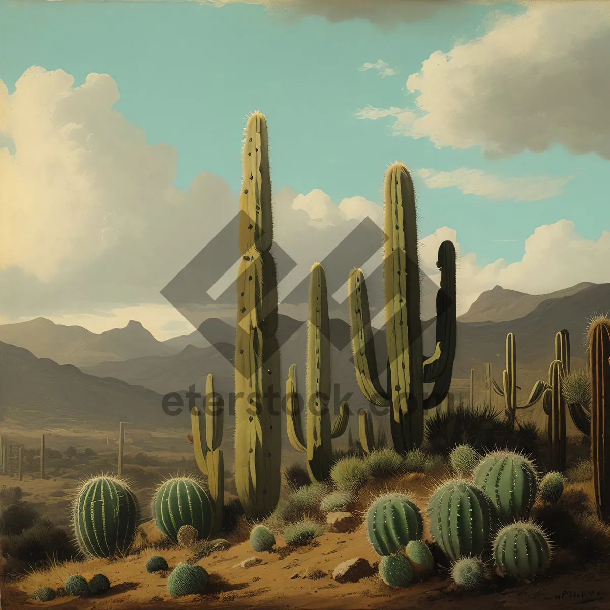 Picture of Saguaro Sunset: Majestic Desert Landscape with Cacti