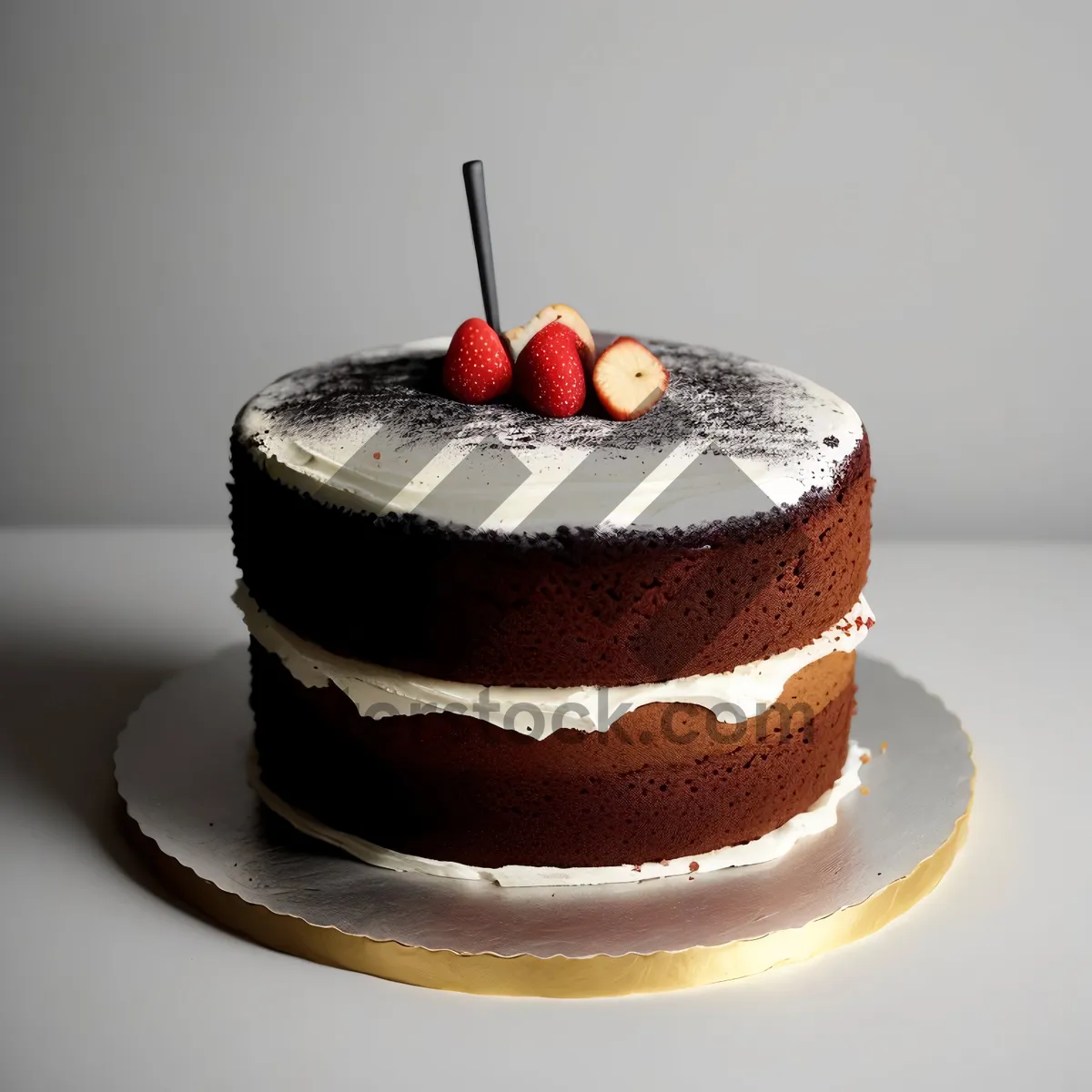 Picture of Birthday cake with berries and candle