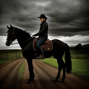 Sidesaddle rider gracefully galloping into the sunset