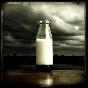 Refreshing Milk in Glass Bottle with Saltshaker