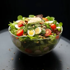 Healthy Vegetable Salad Bowl with Fresh Guacamole Dip